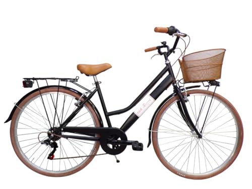 telaio in acciaio Cicli Tessari - bicicletta da donna bici da città city bike da passeggio 28\'\' con cambio vintage retro\' cesto anteriore (nero)