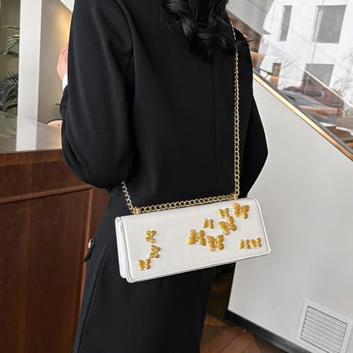 Women’s Chic Gold Butterfly Shoulder Bag, PU Leather Chinese Style Retro Crossbody Purse, Fashion Square Chain Tote Daypack4
