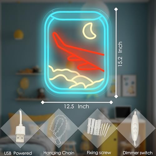 Image of Airplane Window View Neon Sign LED Neon Lights for Wall Decor, Bedroom, Living Room, Game Room, Party Decoration, Travel Theme Neon Light Sign for Home, Bar, Dorm, and Gift Ideas