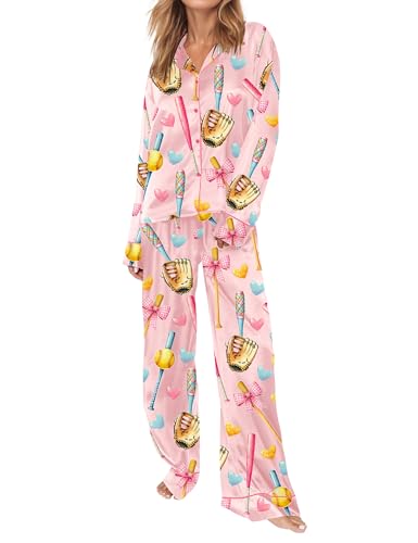 Image of SHESHOW Satin Pajamas for Women Set Long Sleeve Button Down Sleepwear 2 Piece Nightwear Women Pjs Sets Size XS-XXL