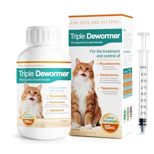 Cat Dewormer for Cats Liquid - Triple Dewormer with (pyrantel pamoate/praziquantel) for Tapeworms, Roundworms & Hookworms, Easy-to-Give Broad-Spectrum Liquid for Cats,120 mL (4.2 fl oz)
