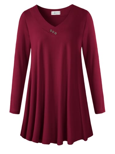 LARACE Women Plus Size Tunic Tops Long Sleeve Shirts (WineRed, 5X)