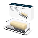 KITCHENDAO Airtight Butter Dish with Lid and Knife Spreader for Countertop and Refrigerator, Keep Butter Fresh, Easy Scoop, Dishwasher Safe, Plastic Butter Keeper Tray for West/ East Coast Butter