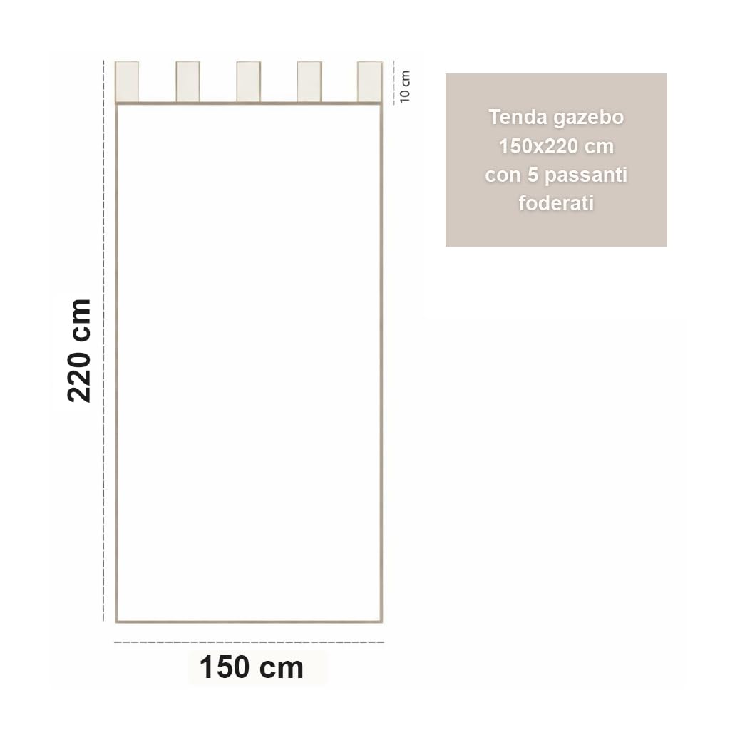 PARAMAISON Tenda per Esterno Impermeabile e Oscurante First2, per Gazebo e Pergolato, Idrorepellente | 150 x 220 cm - Panna| con Bretella Foderata