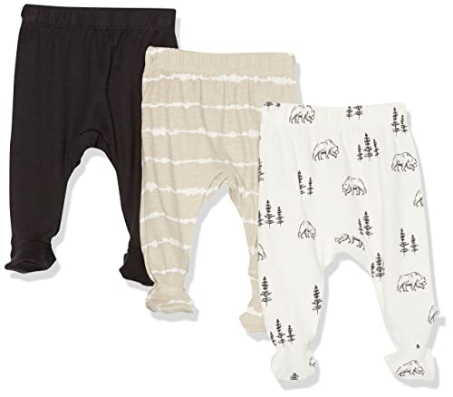 Image of HonestBaby 3-pack Footed Pants Roomy Fit Pull on Bottoms 100% Organic Cotton for Infant Baby Boys, Girls, Unisex