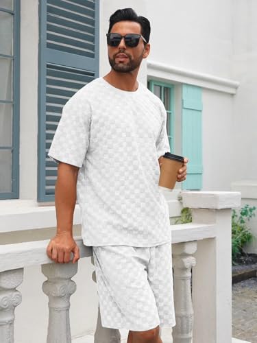 Men's 2 Piece Set Summer Outfits Casual Geometric Texture Short Sleeve Shirt and Shorts Track Suits for Men Set2