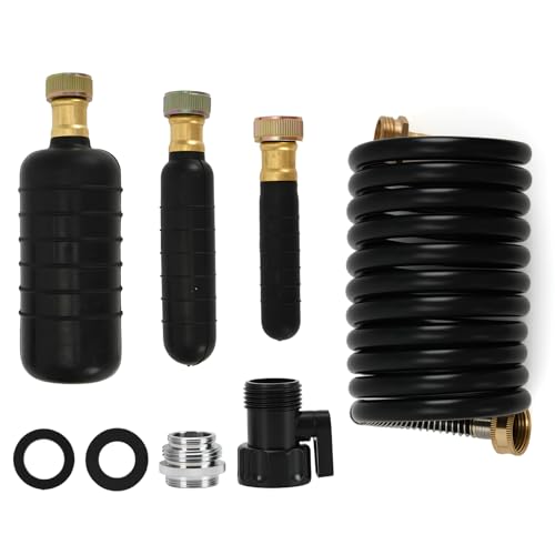 3 PCS Drain Bladder Kit w/10 ft Retractable Hose Hose Shut-off Valve & Multi Threaded Hose Adapter Drain Cleaning Bladder Fits 1" to 6" Pipes Fits Most Faucets Unclogging Kit