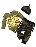 TUEMOS Newborn Baby Boy Clothes Outfit STRAIGHT OUTTA the TIMEOUT Letter Print Romper+ Pants+Hat 3PCS Outfit Newborn