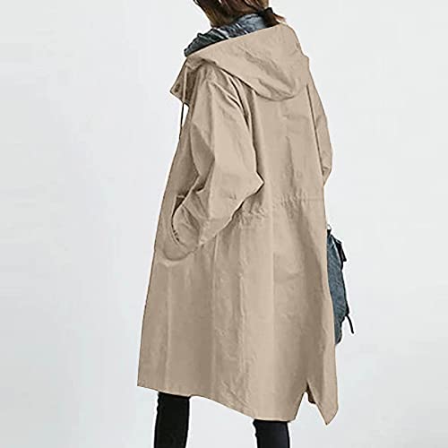 Womens Winter Coats Oversized Casual Jackets Long Hood Trench Coat Fashion Long Sleeve Button Windbreaker Windproof Cardigan Outerwear With Pockets Plus Size Overcoat(Khaki,5X-Large) #TOP2