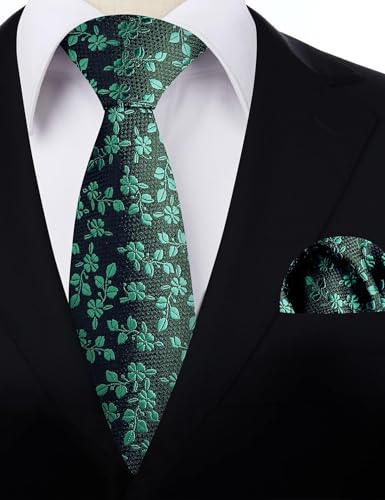 Image of Alizeal Mens 3.15inches Leaf Flower Pattern Tie Set | Floral Pattern Pocket Square Perfect for Fall Winter Business and Holiday Events