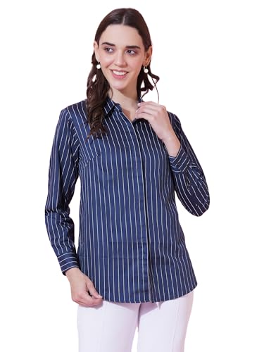 Indietoga Women's Striped Slim Fit Cotton Formal Shirts (Medium t...