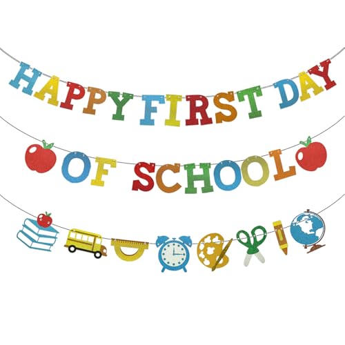 Happy First Day of School Banner Welcome Back to School Party Decorations Flag for Children Kids Classroom Celebrating 1st Day Party Backdrop Supplies