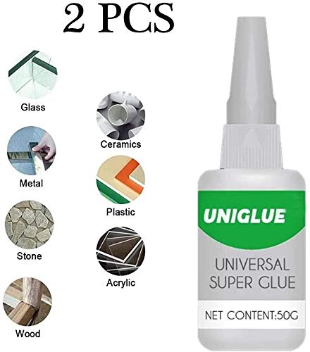 bossMA 2pc Uniglue Universal Super Glue Pegamento de plástico Fuerte Ideal para Pegar Acabado de Madera DIY, reparación de artículos/Muebles agrietados, Pegar Decoraciones de Pared