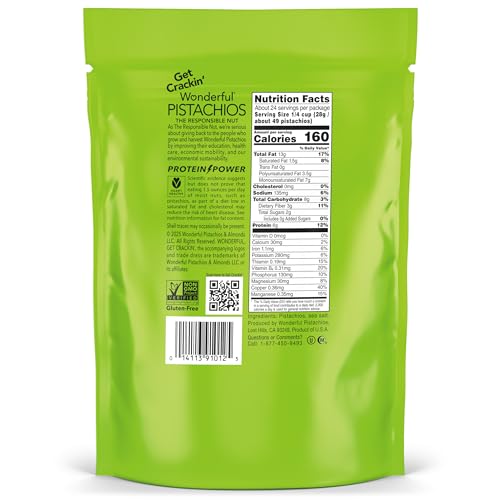 Wonderful Pistachios No Shells, Roasted & Salted Nuts, 24 Ounce Resealable Bag, Protein Snacks, Gluten Free, Healthy Snack