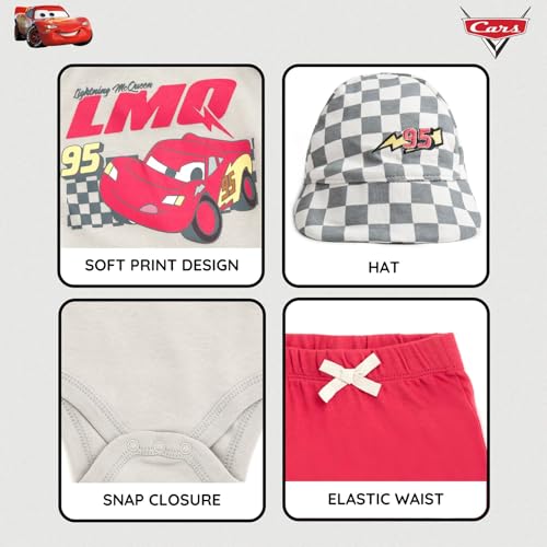 Disney Pixar Baby Bodysuit, Shorts and Baseball Cap 3 Piece Outfit Set Newborn to Infant Sizes (Newborn - 24 Months) 7