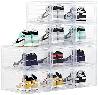 OMOPIN Shoe Boxes Clear Plastic Stackbable, 10 Pack Drop Front Shoe Box, Shoe Storage Box, Sneaker Storage for Size 12 (Clear 10pack)