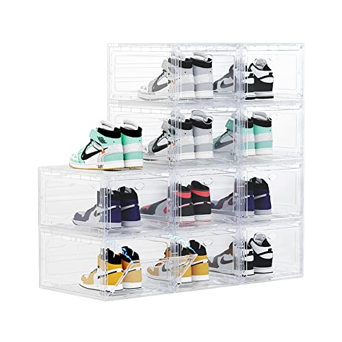 Omopin Shoe Boxes Clear Plastic Stackbable, 10 Pack Drop Front Shoe Box, Shoe Storage Box, Sneaker Storage For Size 12 (Clear 10Pack) #TOP29
