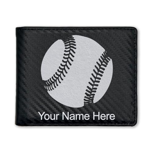 LaserGram Faux Leather Bi-Fold Wallet, Baseball Ball, Personalized Engraving Included (Carbon Fiber Black with Silver)