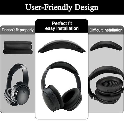 Repuesto de diadema para Bose Quietcomfort 35 - Diseño snap-on para QC45 QC35II QC35 con cable y inalámbrico, instalación rápida (Negro) miniatura 2