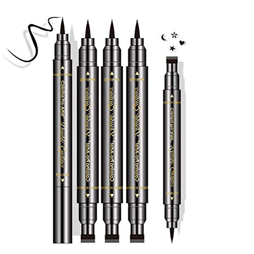 FITDON 4pcs Double-sided Liquid Eyeliner Pen Stamp, Super Slim Gel Felt Tip High Pigment Black, Waterproof Smudge-proof Long Lasting Tattoo Makeup Tool