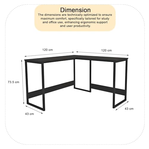 Image of Klaxon L Shaped Study Table for Students and Adults /Computer Table for Home-Office /Gaming Table /Computer Desk for Corner - Wood & Metal (Verto-Forest Dark, Installation by Klaxon)