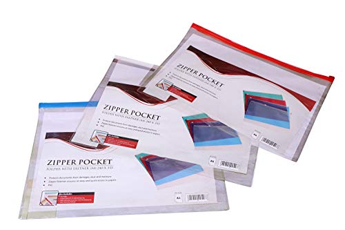 MILOLO Plastic Envelopes Poly File Pouch 13.2x9.3inch, 20 Pcs Zipper Envelope Pouch with Label Pocket, Clear Filing Folders Waterproof for School/Home/Work/Office, Assorted Colors (A4 size)