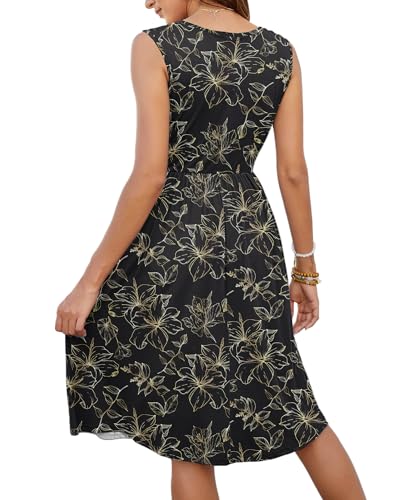 Image of MOLERANI Women Summer Dresses Sleeveless Casual Loose Swing Button Down Midi Dress with Pockets