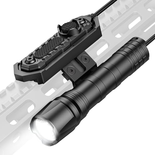EZshoot 1800 Lumens Rifle Light with Remote Pressure Switch Compatible with M-Rail, IPX7 Waterproof Rechargeable Rifle Flashlight with Strobe Mode for Home Defence, Hunting