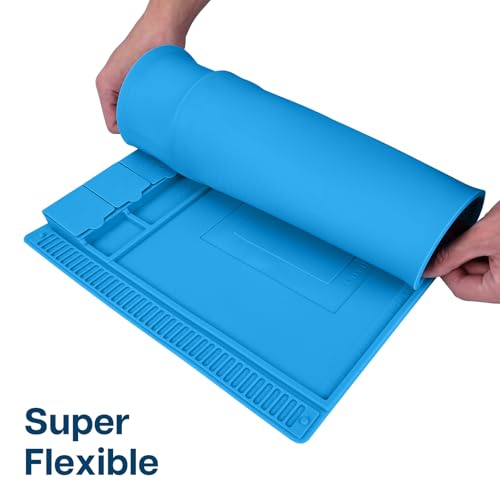 MMOBIEL Reparatur- und Lötmatte Silikon - 45 x 30 cm – Silikonmatte Hitzebeständig bis 500°C - Werkbankmatte für Lötarbeiten, Handy-, Computer- und Elektronikreparaturen - Silikon-Lötmatte – Blau
