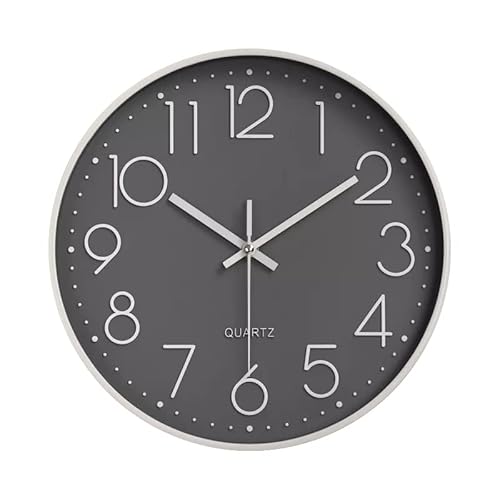 12 Inch Modern Wall Clock Battery Operated, Silent, And Non-Ticking, Use For Home, Office, School, And Shop (Grey And Silver) #TOP21