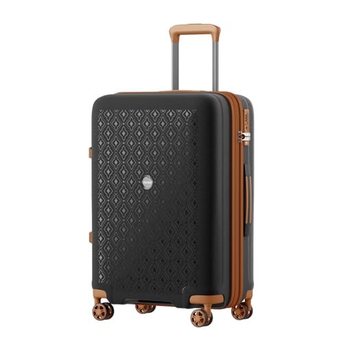 Kono Expandable 24 Inch Hard Shell Travel Luggage, Large capacity for easy travel, Hidden Cup Holder & TSA Lock Lightweight Suitcase - Black/Brown