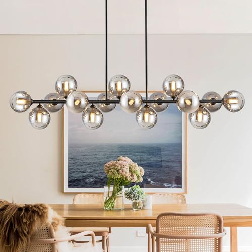 Kwpcvz Chandelier,16-Light Black Linear Chandeliers for Dining Room Light 55inch Modern Linear...