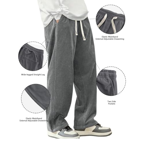 Mens Pants Loose Fit, Mens Corduroy Casual Pants, Elastic Waist, Straight Sweatpants3