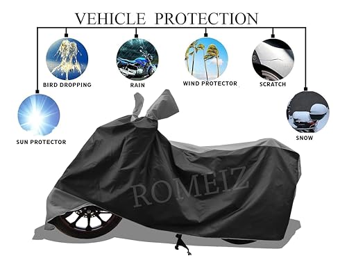 Image of All Weather Bike Cover for RE Scram 440 Bike Cover with Water-Resistant and Dust Proof Premium 190T Fabric Grey Stripe