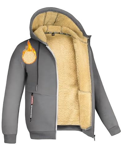 crazy bean Sweat Veste à Capuche Zippé Homme Polaire Chaud Blousons de Survetement Hiver Épais Sweatshirt avec Poches Gris Clair XL