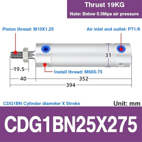 Vérin de traction CDG1BN25X275 pneumatique moulage injection - 3