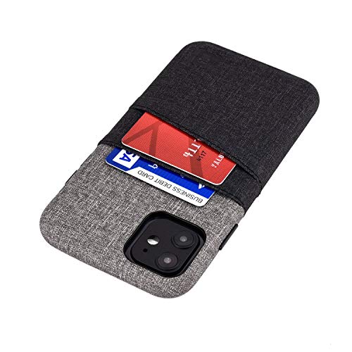 Dockem iPhone 11 Wallet Case: Built-in Metal Plate for Magnetic Mounting & 2 Card Holders (6.1 Luxe M2 Synthetic Leather, Black & Grey)