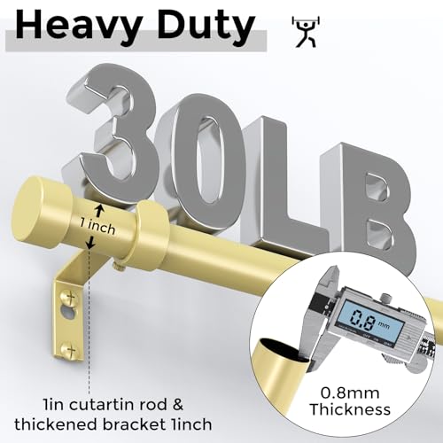 Gold Curtain Rods for Windows 18 to 45 Inch(1.5-3.75 Feet),1" Diameter Drapery Rods with Modern Style End Cap Finials,Size:18-45 Inch, Brass