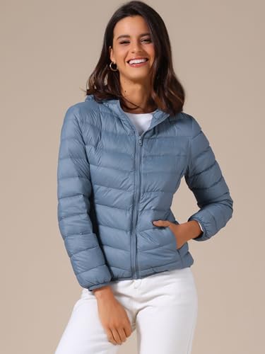 Allegra K Women's Packable Puffer Jacket Short Down Coat Hooded Winter Ultra Light Jackets Outerwear2