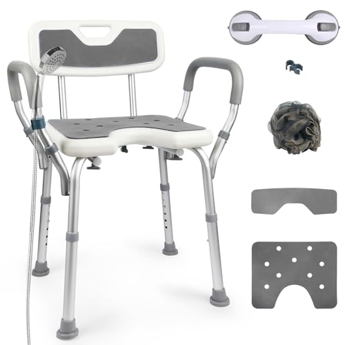 Casgee Duschstuhl, Duschhocker für Senioren, rutschfest Duschstuhl mit Armlehnen, Höhenverstellbar Duschstuhl für Senioren Aluminium Duschsitz Tragfähigkeit von 150kg, Duschhilfe für Senioren Grau Casgee Duschstuhl, Duschhocker für Senioren, rutschfest Duschstuhl mit Armlehnen, Höhenverstellbar Duschstuhl für Senioren Aluminium Duschsitz Tragfähigkeit von 150kg, Duschhilfe für Senioren Grau