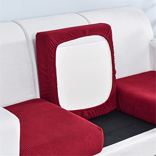 Surwin Housse de Coussin de Canapé Extensible, Couleur Unie Patchwork Antipoussière Housse de Siège de Canapé Housse de Protection pour Meubles (Rouge Bordeaux,1 Place Plus)