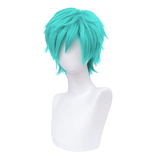 Alacos - Peluca corta de moda con puntas para cosplay de anime unisex básica nueva peluca de disfraz masculino gorra de peluca verde azulado