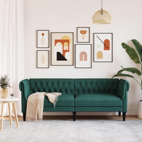 Hommdiy Chesterfield Sofa, Couch mit Armlehnen Rückenlehne Stützbeine, Polstersofa für Wohnzimmer, Couchgarnitur, Modern Sofa,3-Sitzer,Dunkelgrün – Bild 5