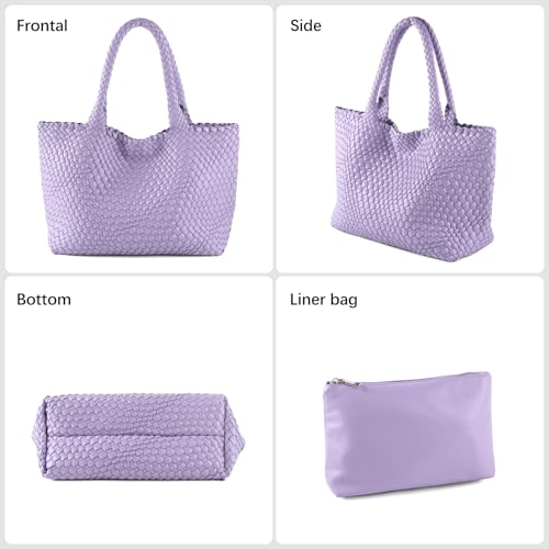 Image of Woven Tote Bag Womens Purse Vegan Leather Shoulder Handbags Fashion Summer Beach Tote Bags Large Travel Totes