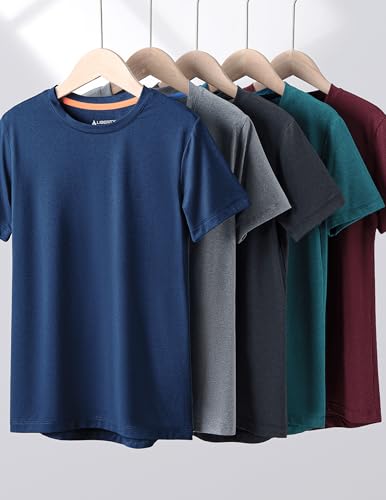 Image of 5 Pack Youth Boys Athletic Dry Fit T Shirts | Lightweight Short Sleeve Tees, Comfy Stretch, Regular Fit, for Teen Kids, Running Soccer Back to School