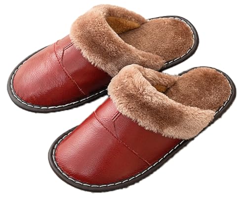 Caistre 2025 Winter Cotton Slippers Leather Home Shoes Unisex Fuzzy Fluffy Slipper Indoor Non-slip Warm Plush Shoes Memory Foam
