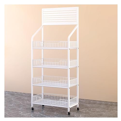 Carrito Organizador Carrito de almacenamiento acero al carbono 4 niveles con tablero perforado, canasta para bocadillos, frutas y verduras, carrito cocina, soporte exhibición Cocina(White,50x27x140cm)