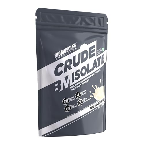 Image of Bigmuscles Nutrition Crude Isolate 1kg, 26g Whey Protein Isolate with Whey Peptides | US FDA REGD. BRAND | 0g Sugar, 1g Added Leucine, 5.5g BCAA