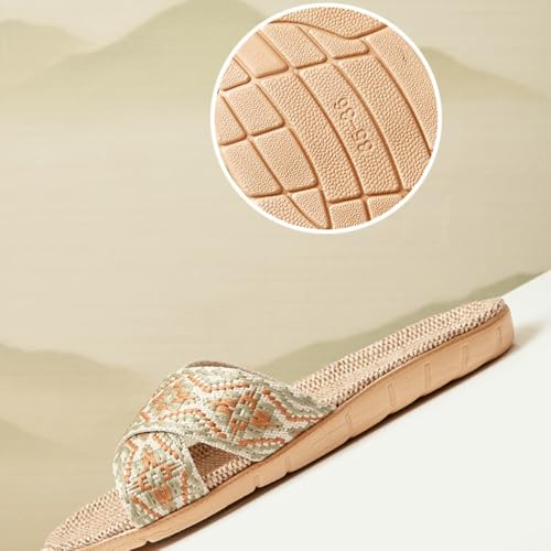 Premium Comfort All Seasons Lightweight Linen Women's House Slippers Bohemian Style Indoor Soft Home Slip On Shoes3