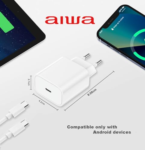 Chargeur rapide Android USB C 25W Aiwa FBC25C avec son câble 1 m